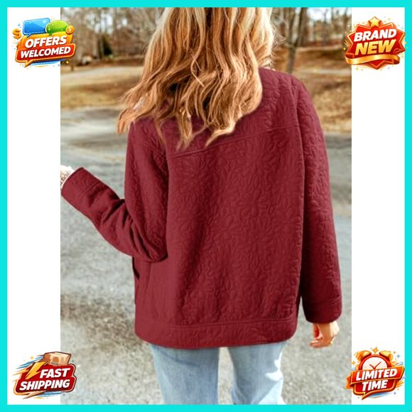 Casual Jacquard Shacket Jacket Long Sleeve Button Down Collared Loose Fit - Picture 3 of 7